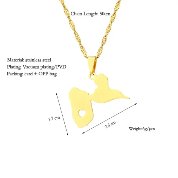 Wholesale Jewelry Vintage Style Map Guadeloupe Map 201 Stainless Steel 304 Stainless Steel Plating Pendant Necklace