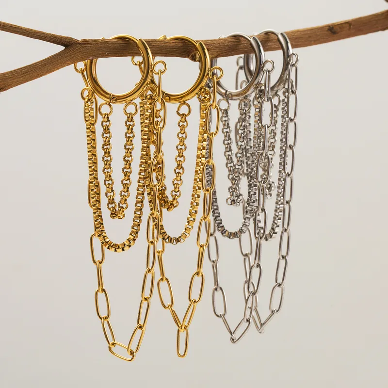 Wholesale 1 Pair Vintage Style Exaerated Classic Style Tassel Chain 304 Stainless Steel 18K Gold Plated Earrings