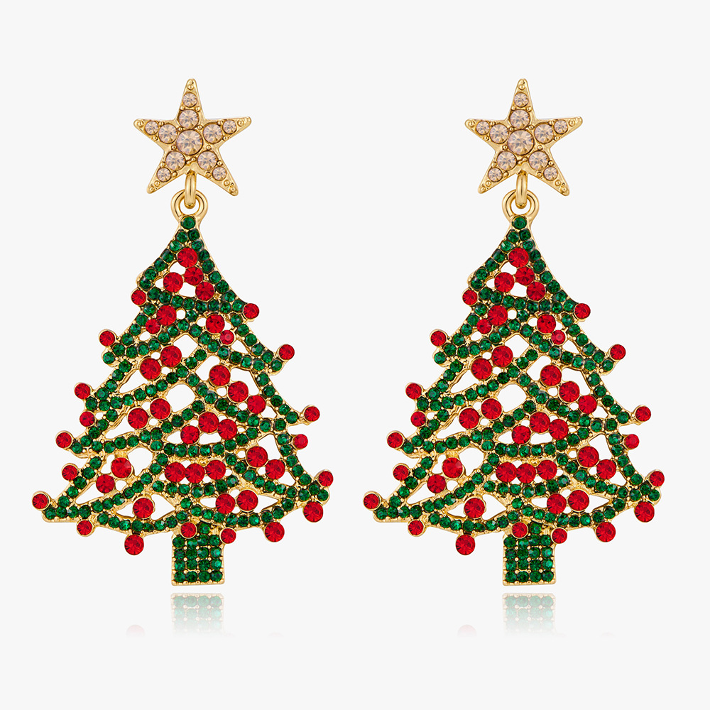 Wholesale Christmas tree atmosphere hollow five-inted star diamond earrings
