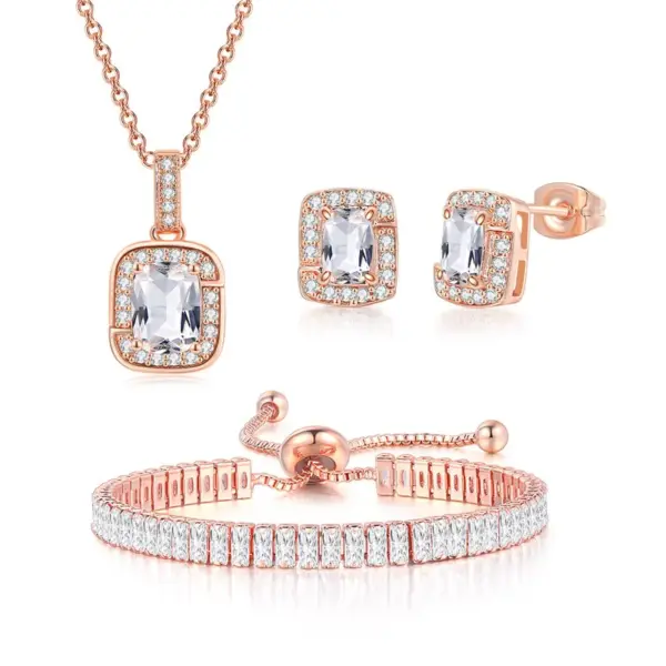 Wholesale Copper Inlay Square Zircon Bracelets Earrings Necklace