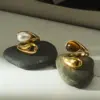 Real Gold Plated 304 Stainless Steel Ion Plating (IP) Pearl Tiger Eye Geometric Waterproof Non Tarnish Simple Style Open Rings For Women's