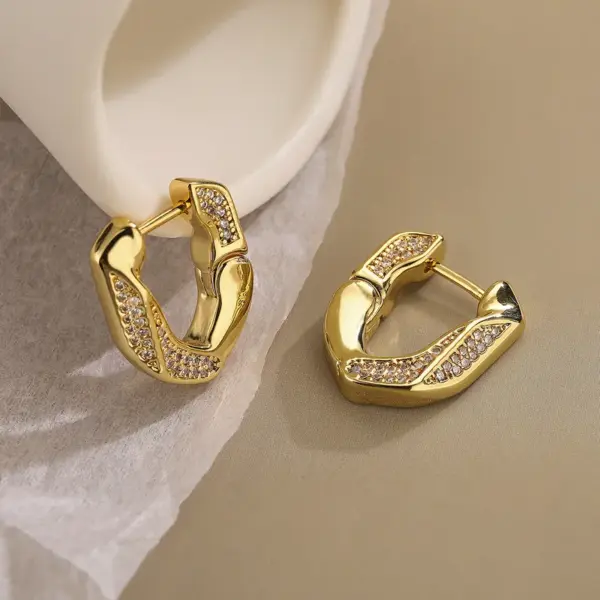 Copper Geometric Zircon Korean Style Gold Hoop Earrings