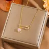 S Fashion Style 18K Gold Plated 304 Stainless Steel Vacuum Electroplated Glass Heart-Shaped 3D Pendant Necklace Suitable For Men As A Valentine's Day Gift For Wife