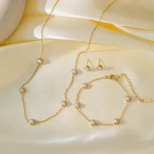 PVD Coated Real Gold Plated 18K Gold Round 304 Stainless Steel Casual Simple Style Commute Waterproof Non Tarnish Bracelets Earrings Necklace