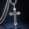 Wholesale European and American Cross-border Jewelry Diamond Necklace Retro Color-free Male Decoration Cross Pendant Necklace Simple Woolen Chain