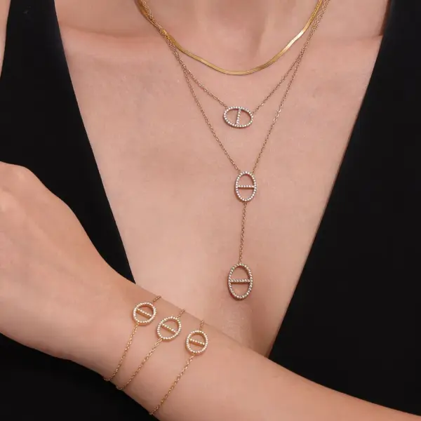 Wholesale Stainless Steel Zirconia Nose Ring Necklace Bracelet Earrings Jewelry Set Elegant Luxury Party Jewelry For Women