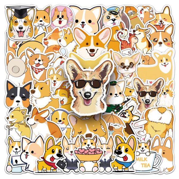 Wholesale 50 sheets of non-repeating cartoon Corgi graffiti animal luggage bike piano car waterproof decorative stickers