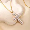 Wholesale PVD Coated 14K Gold Real Gold Plated Cross 304 Stainless Steel Elegant Modern Style Waterproof Non Tarnish 304 Stainless Steel Pendant Necklace