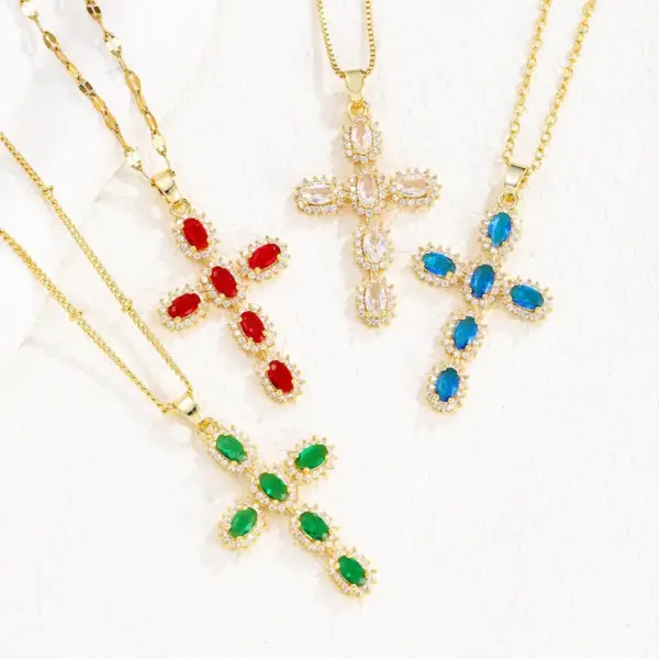 Wholesale Hot-selling Live Supply Zircon Cross Pendant Ins Fashion Personality Color Cross Necklace Wholesale