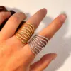 Wholesale PVD Coated Real Gold Plated 18K Gold Stripe 304 Stainless Steel Casual Retro Waterproof Non Tarnish Open Rings