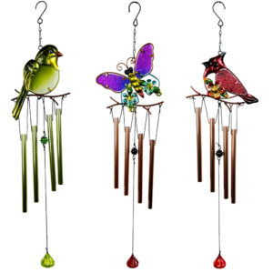 Wholesale Cross-border New Product Metal Wrought Iron Wind Bell Glass Painted Pendant Anti-rust Paint Crafts Hanging Decoration Courtyard Balcony Decoration