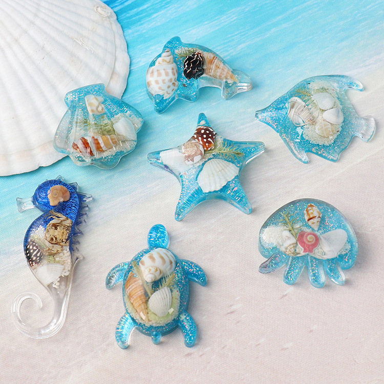 Wholesale New Ocean Crafts Refrigerator Stickers Hipcampus Turtle Creative Gift Real Shell Starfish Stereoscopic Tourist Souvenirs