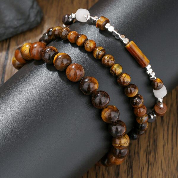 Wholesale Black Gallstone Broken Silver Tiger Eye Stone Beaded Bracelet for Women Niche Design Retro Elastic Bracelet Student Couple Bracelet