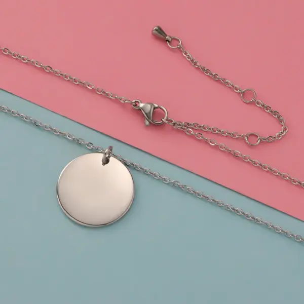 PVD Coated 18K Gold Rose Gold Real Gold Plated Customization Laser Engraving Solid Color Stainless Steel Simple Style Commute Waterproof Non Tarnish Stainless Steel Pendant Necklace