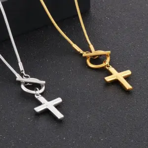 304 Stainless Steel Cross PVD Coated 18K Gold Plated Elegant Waterproof Non Tarnish Plating Necklace