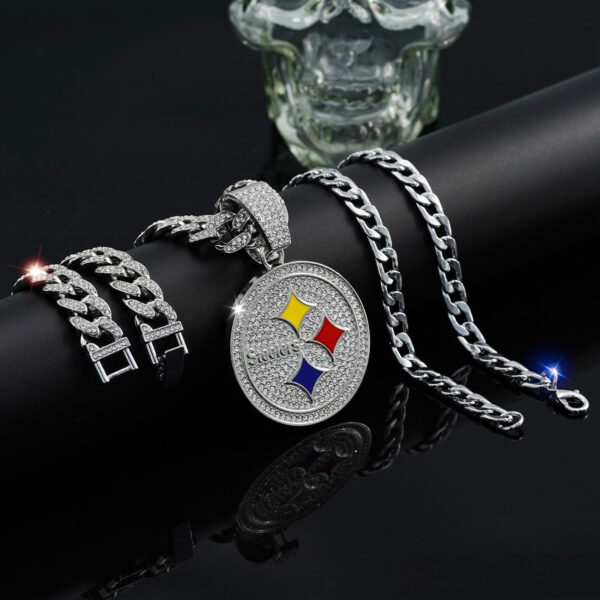 Wholesale Hip-Hop Diamond Round Men's Necklace Cuban Chain Bracelet Three-Piece Set