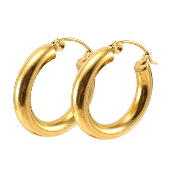 PVD Coated 18K Gold Plated Round 304 Stainless Steel Titanium Steel Fashion Waterproof Non Tarnish Hoop Earrings