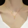 Wholesale Fashion Rabbit Titanium Steel Copper Inlay Artificial Diamond Pendant Necklace