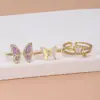 Wholesale Ig Style Basic Geometric Butterfly Copper Plating Inlay Zircon 14k Gold Plated Open Rings