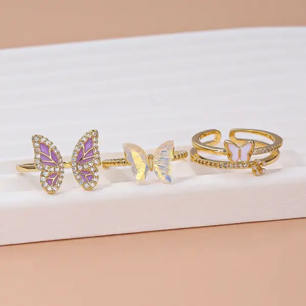 Wholesale Ig Style Basic Geometric Butterfly Copper Plating Inlay Zircon 14k Gold Plated Open Rings