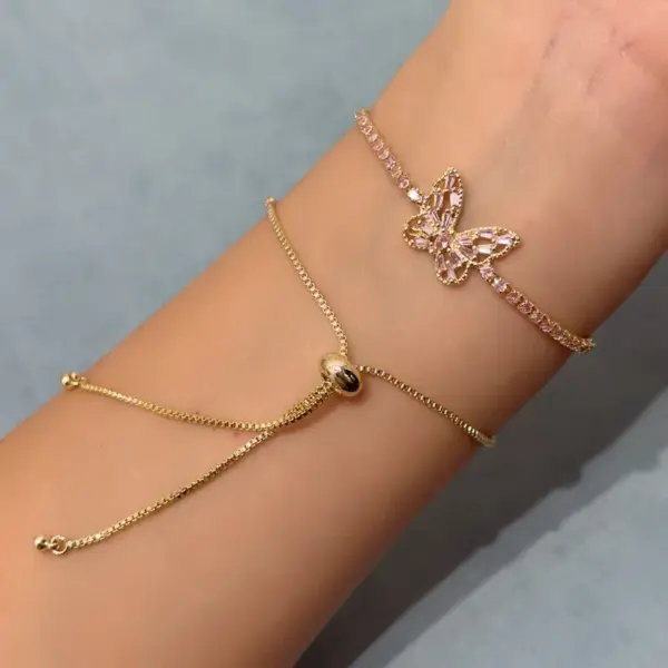 Wholesale Sweet Heart Shape Flower Butterfly Copper Inlay Zircon Bracelets