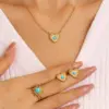 304 Stainless Steel Heart Shape PVD Coated Natural Stone Gold Plated Vintage Style Waterproof Non Tarnish Plating Jewelry Set