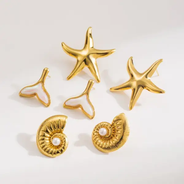 Wholesale 1 Pair Basic Tropical Simple Style Starfish Conch Mermaid Plating 304 Stainless Steel Ear Studs