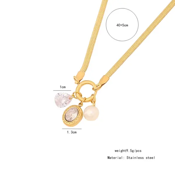Wholesale 18K Gold Real Gold Plated 304 Stainless Steel Ion Plating (IP) Zircon Heart Shape Bow Knot Waterproof Non Tarnish Elegant Pendant Necklace For Women's