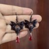 oly-6719f9819a7803b09aad3ce3ff5ddd19 Wholesale New Cross-border Trade Diablo Gothic Punk Style Black Bat Red Crystal Earrings Ladies Halloween
