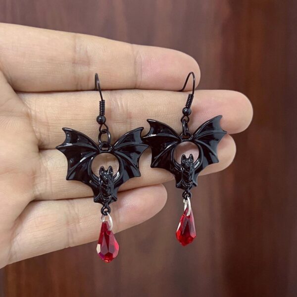 oly-6719f9819a7803b09aad3ce3ff5ddd19 Wholesale New Cross-border Trade Diablo Gothic Punk Style Black Bat Red Crystal Earrings Ladies Halloween
