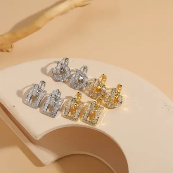 Wholesale 1 Pair Classic Style Geometric Asymmetrical Plating Inlay Copper Zircon 14k Gold Plated Ear Studs