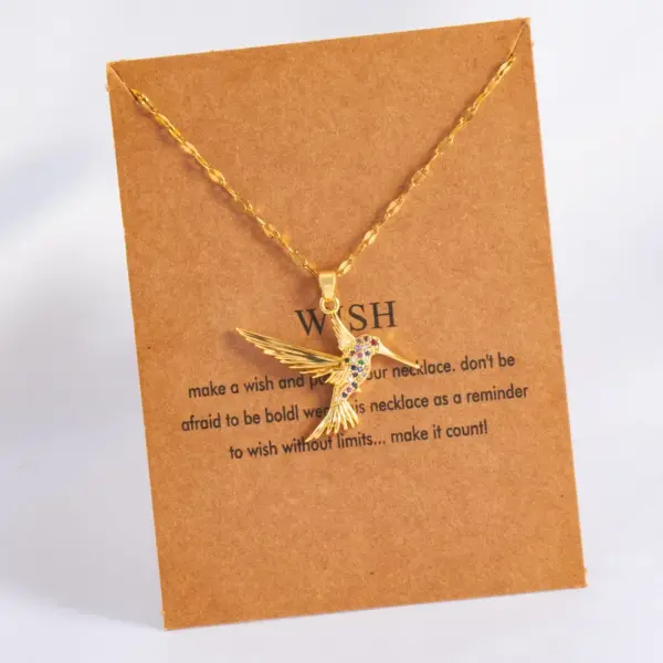Wholesale Stainless Steel 18K Gold Plated Vintage Style Plating Inlay Bird Rhinestones Zircon Pendant Necklace