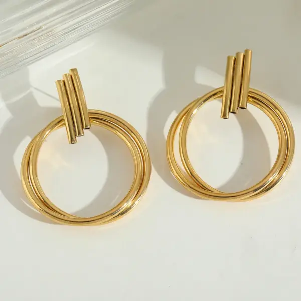 Wholesale 1 Pair Elegant Retro Exaggerated Geometric Circle 304 Stainless Steel Copper 18K Gold Plated Ear Studs