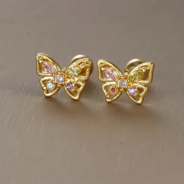 Wholesale 1 Pair Vintage Style Classic Style Geometric Butterfly Snowflake Plating 304 Stainless Steel Zircon Ear Studs