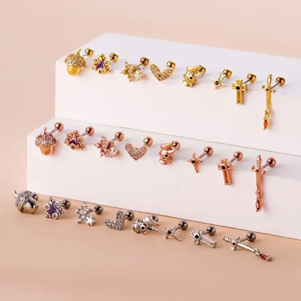 Wholesale 316L Stainless Steel Copper Ear Cartilage Rings & Studs Geometric Waterproof Non Tarnish Surgical Steel Women'S