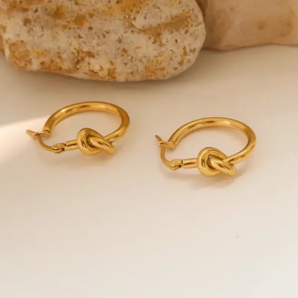 Wholesale PVD Coated 18K Gold Real Gold Plated Geometric 201 Stainless Steel Retro Waterproof Non Tarnish Hoop Earrings