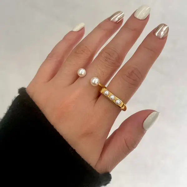 Wholesale PVD Coated Real Gold Plated 18K Gold Color Block 304 Stainless Steel Exaggerated French Style Waterproof Non Tarnish Rings