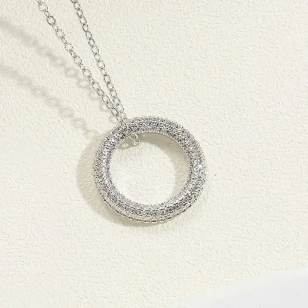 Wholesale Copper 14K Gold Plated White Gold Plated Simple Style Circle Inlay Zircon Pendant Necklace