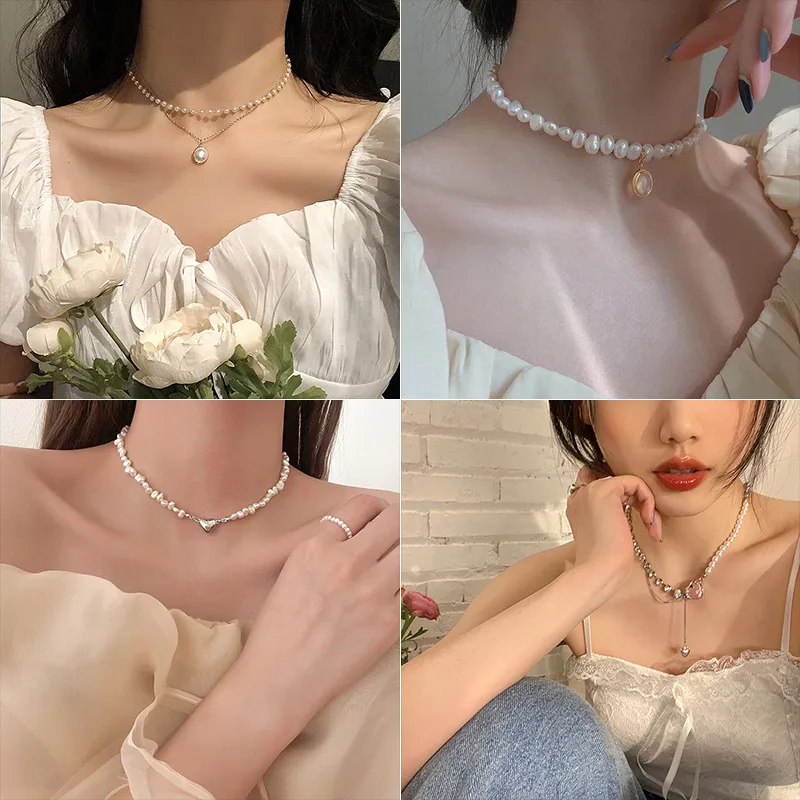 Wholesale Fashion Heart Shape Alloy Pearl Plating Inlay Artificial Gemstones Women's Pendant Necklace 1 Piece