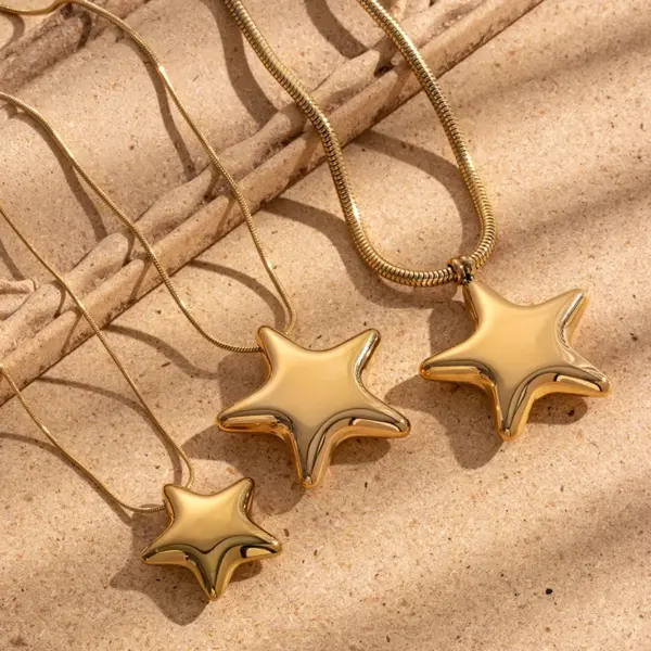 Wholesale PVD Coated Star 304 Stainless Steel French Style Simple Style Waterproof Non Tarnish Earrings Necklace