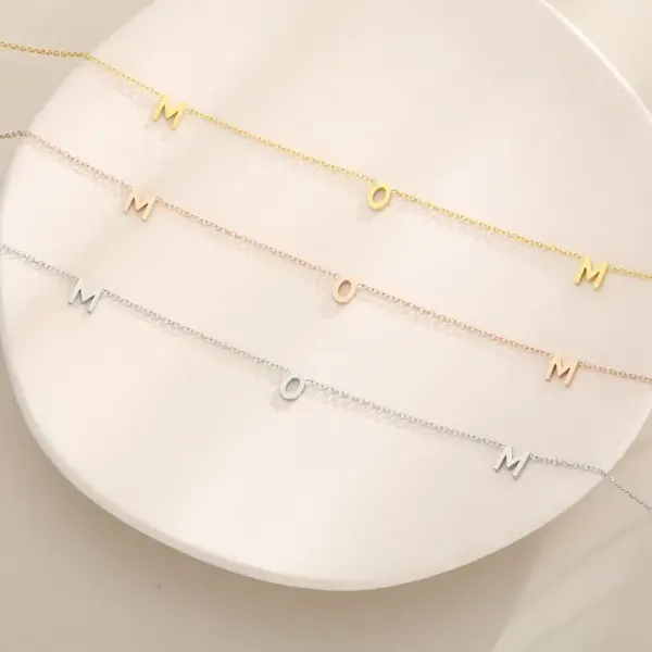 Wholesale PVD Coated 18K Gold Plated Solid Color Stainless Steel MAMA Simple Style Waterproof Non Tarnish Necklace