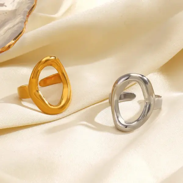 Ion Plating (IP) 18K Gold Plated Oval 304 Stainless Steel Simple Style Waterproof Non Tarnish Open Rings