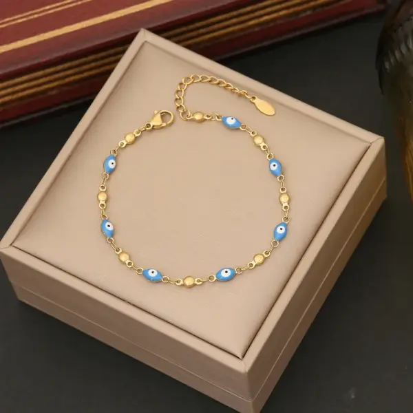 Wholesale Stainless Steel 18K Gold Plated Commute Enamel Heart Shape Eye Bracelets