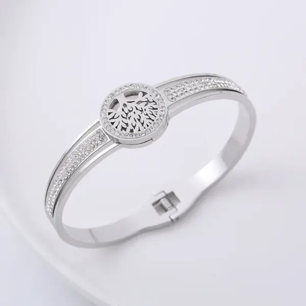 304 Stainless Steel Life Tree PVD Coated Artificial Rhinestones 18K Gold Plated Classic Style Rose Gold Gold Sier Bangle