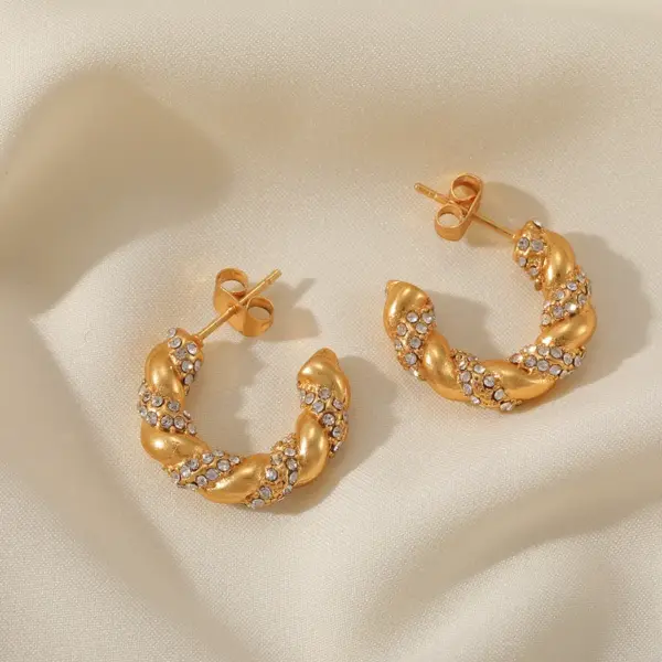 oly-675bc7011e2c0a7af63e3f0550e21a83 Wholesale 1 Pair Elegant Basic Luxurious Bag Heart Shape Twist Plating Inlay 304 Stainless Steel Zircon 18K Gold Plated Earrings