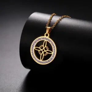 Wholesale Jewelry Simple Style Witches Knot Solid Color 304 Stainless Steel Zircon Inlay Pendant Necklace