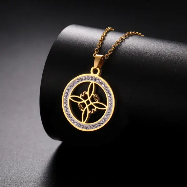 Wholesale Jewelry Simple Style Witches Knot Solid Color 304 Stainless Steel Zircon Inlay Pendant Necklace