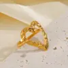Wholesale PVD Coated 18K Gold Plated Heart Shape 304 Stainless Steel Retro Waterproof Non Tarnish Open Rings