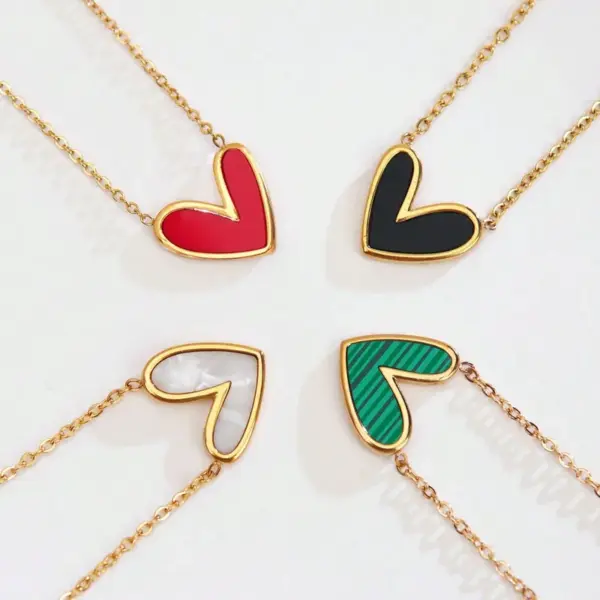 Wholesale 304 Stainless Steel Plastic Asymmetrical Heart Shape Ion Plating (IP) Acrylic 18K Gold Plated Cute Sweet Waterproof Non Tarnish Inlay Gold Pendant Necklace