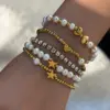 Wholesale 304 Stainless Steel Vacuum Electroplating (In Furnace) Plated 18K Real Gold Freshwater Pearl Star Love Shape No Inlaid Material Luxury Classic Bracelet